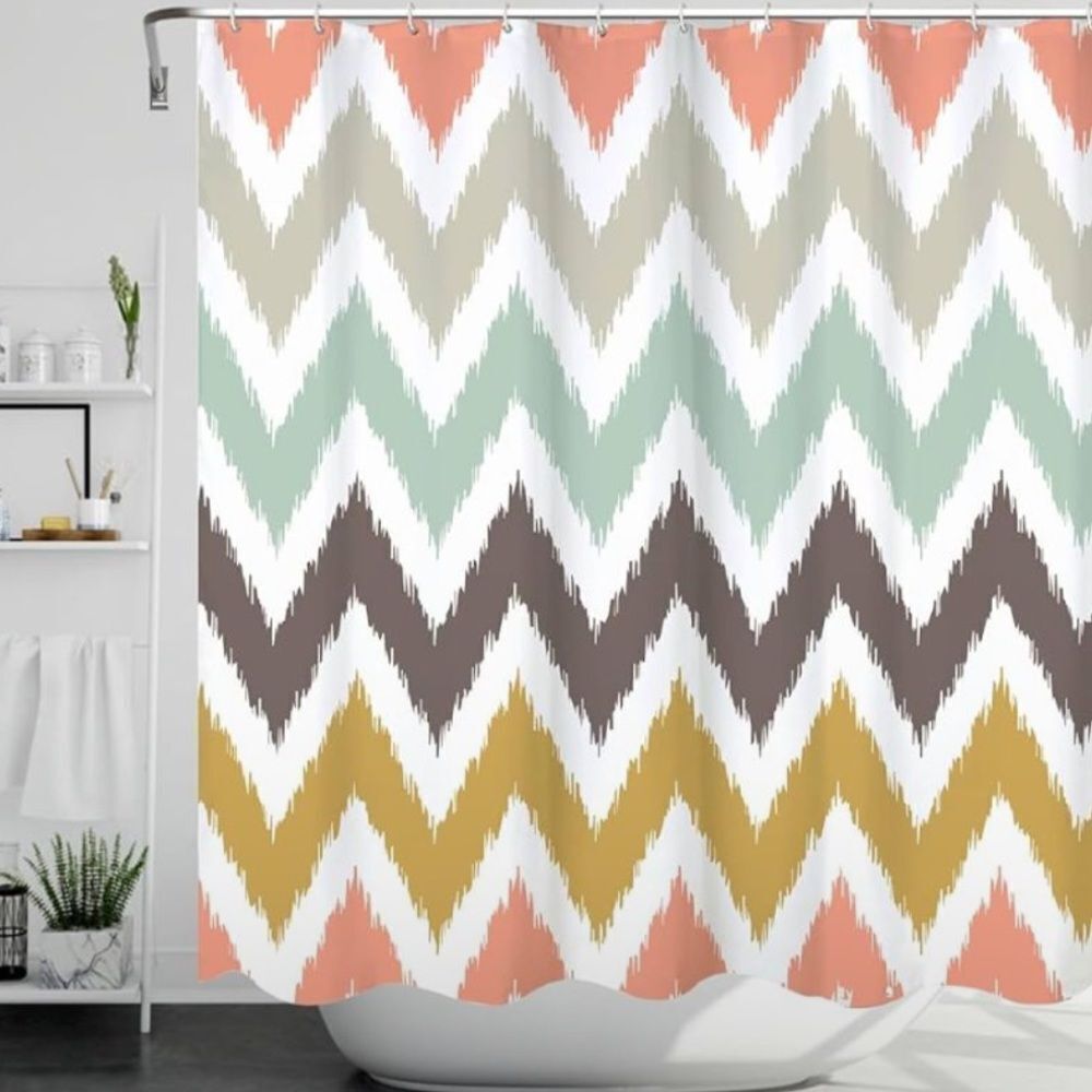 Art Fabric Shower Curtain,Rainbow-Colored Wavy Stripes Geometric